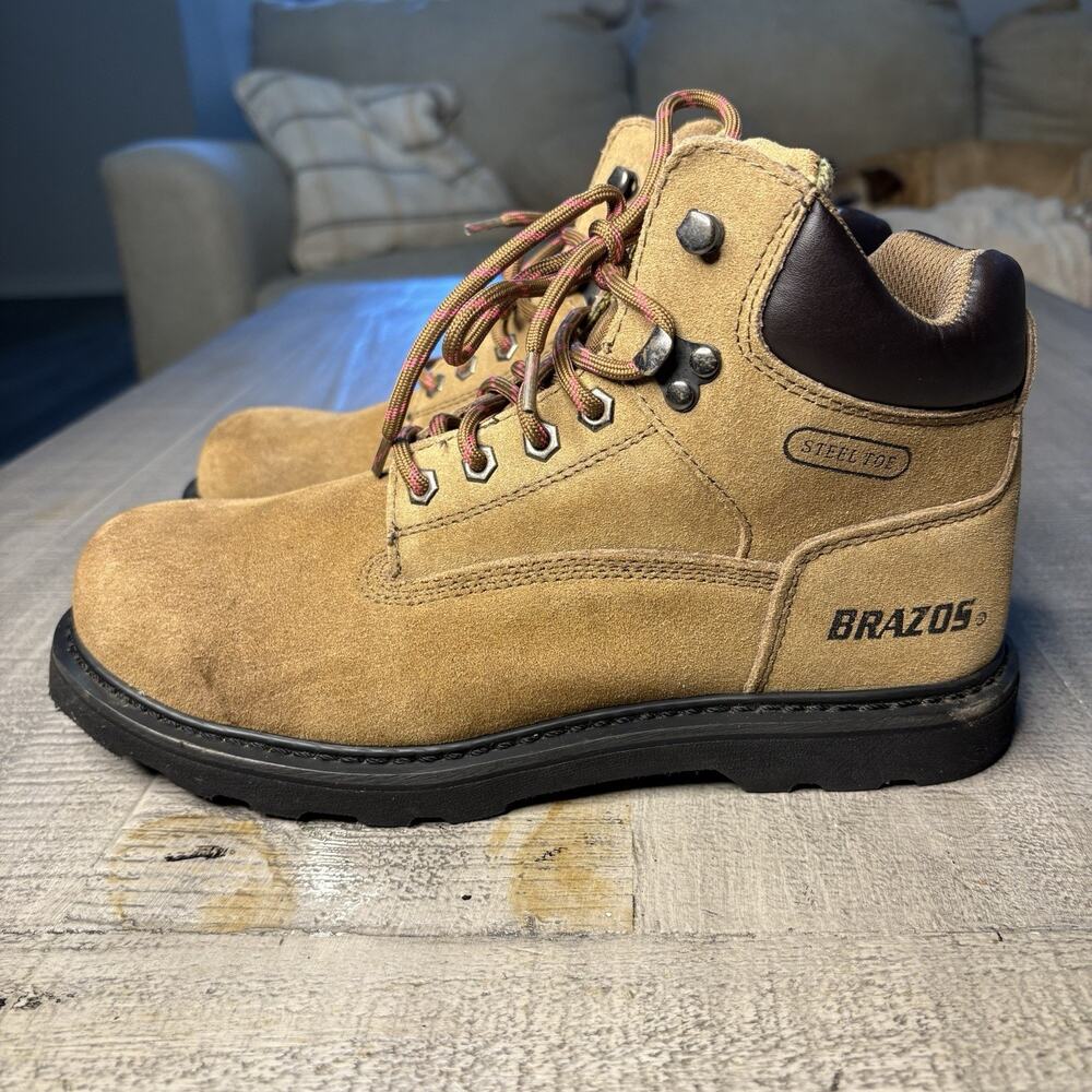Brazos Women’s Steel Toe Boots Work Force Suede Leather Brown Size 10B